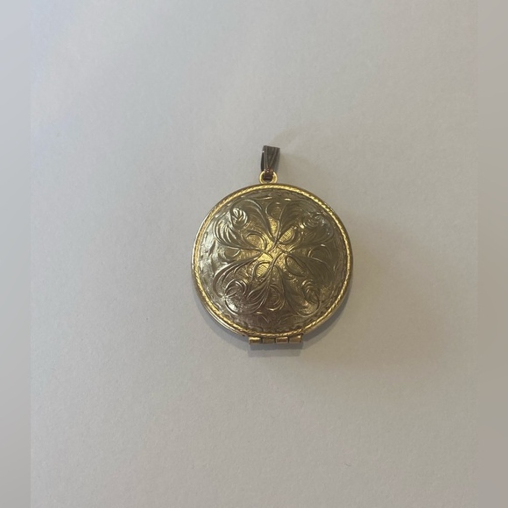 Vintage Gold Tone Round Empty Perfume Holder Locket Avon Cotillion Pendant